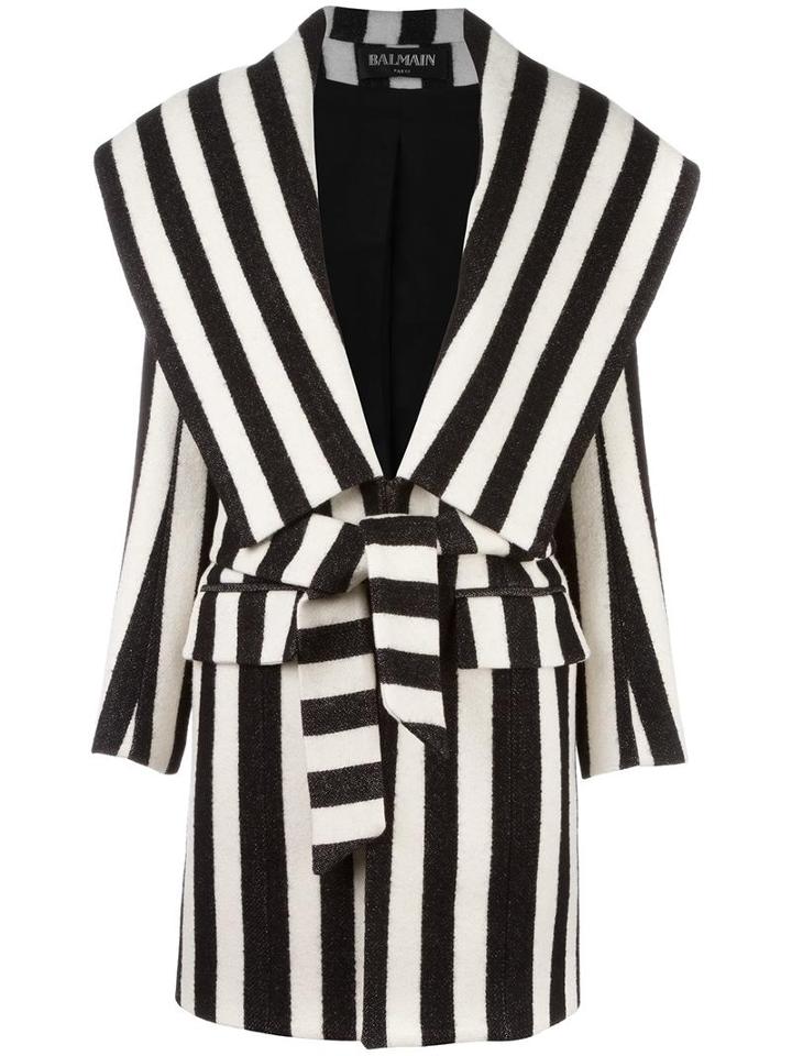 Balmain Striped Coat, Women's, Size: 38, Black, Virgin Wool/cotton/viscose
