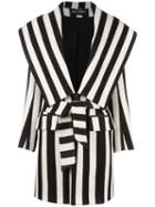 Balmain Striped Coat, Women's, Size: 38, Black, Virgin Wool/cotton/viscose