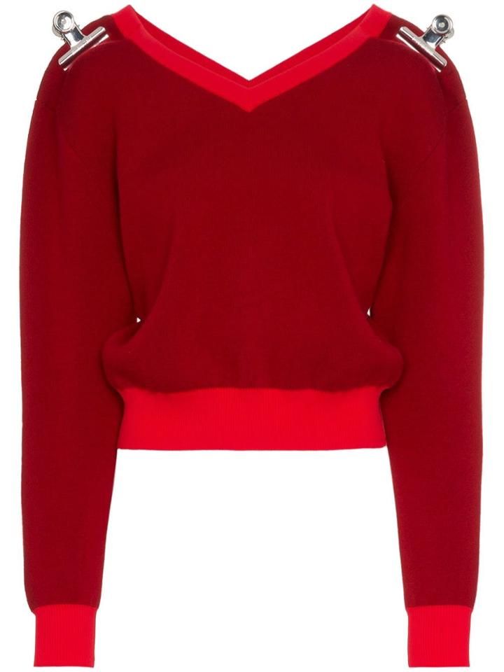 Shushu/tong V-neck Clip Embellished Wool Cashmere-blend Jumper - Red
