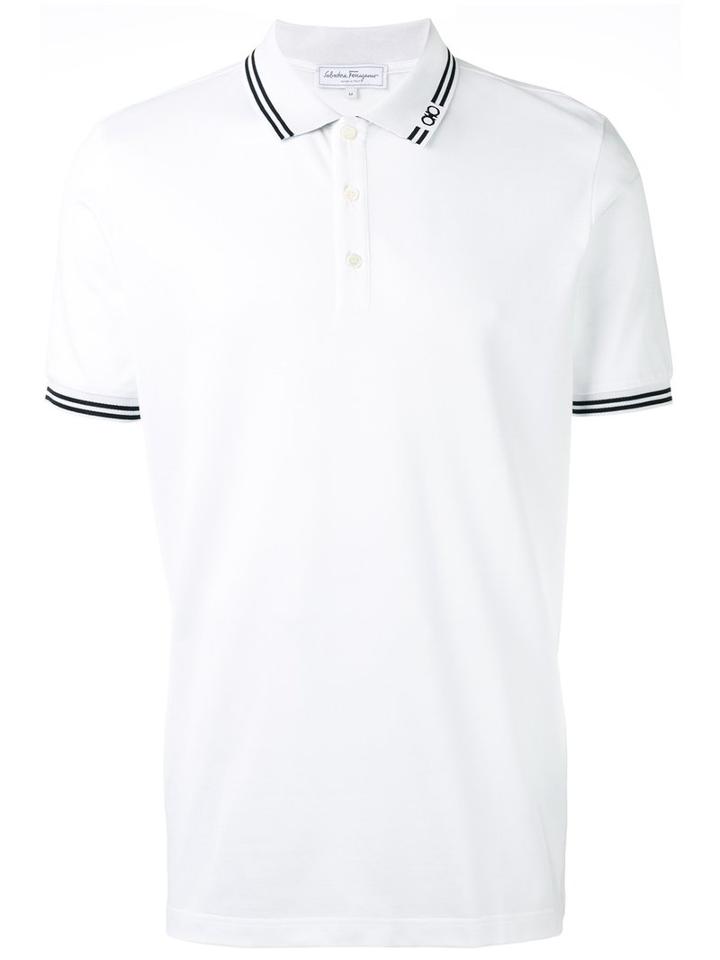 Salvatore Ferragamo Contrast Stripe Polo Shirt, Men's, Size: Xl, White, Cotton