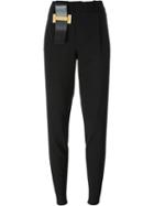Anthony Vaccarello Buckle Detail Pleated High Waist Tapered Trousers, Women's, Size: 38, Black, Spandex/elastane/virgin Wool/zamac
