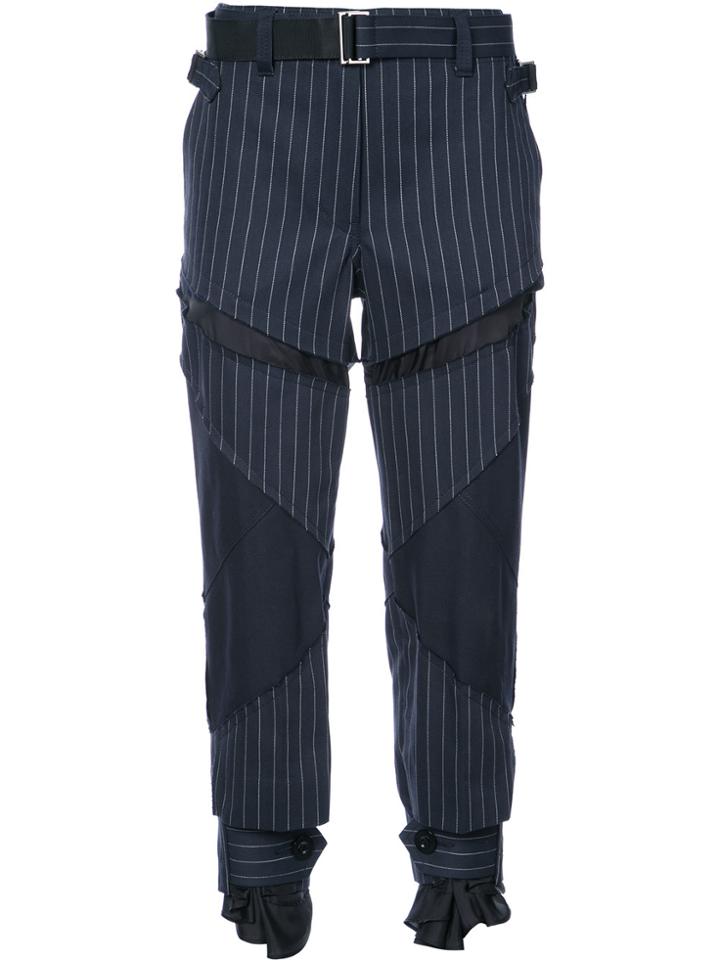 Sacai Cropped Pinstripe Trousers - Blue