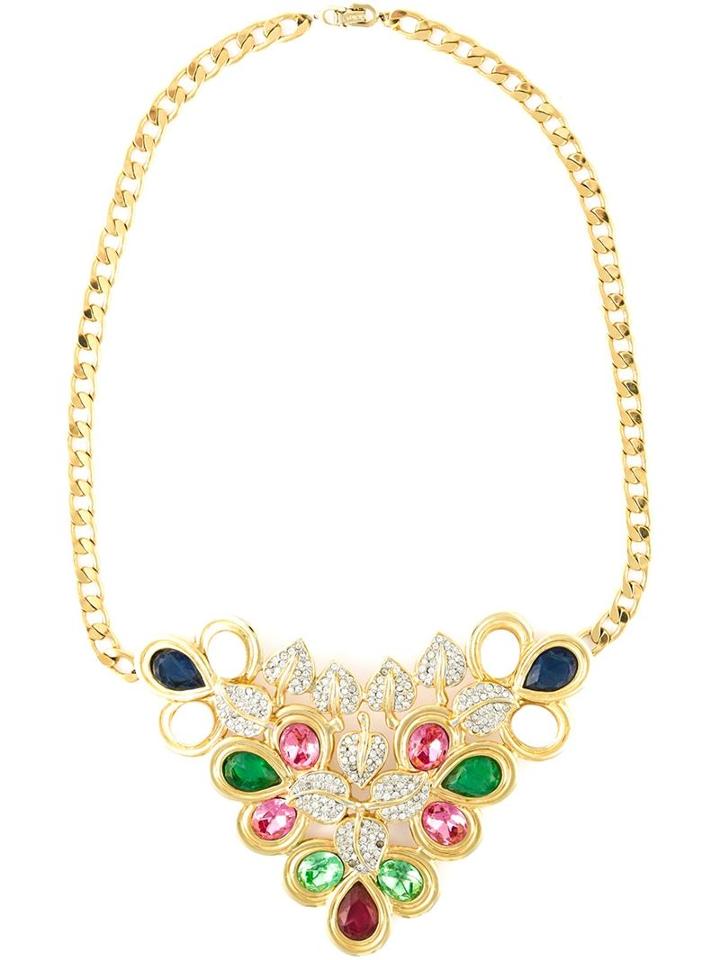 Christian Dior Vintage Zirconium Leaf Pendant Necklace