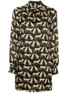 Milly Leopard Print Mini Silk Dress - Black