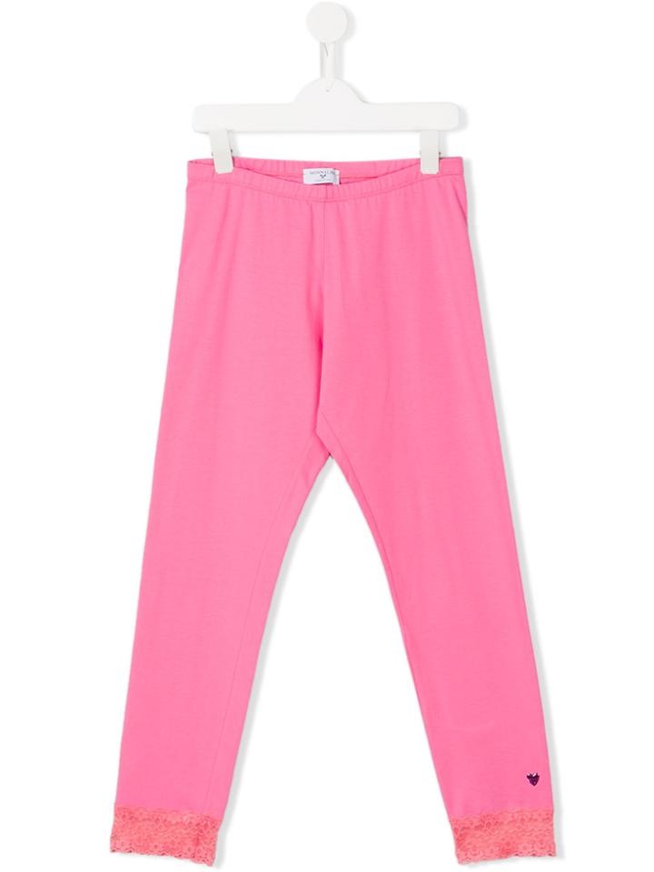 Monnalisa Lace Cuff Leggings - Pink & Purple