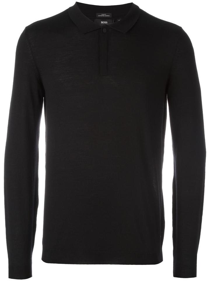 Boss Hugo Boss Longsleeved Polo Shirt, Men's, Size: Large, Black, Virgin Wool