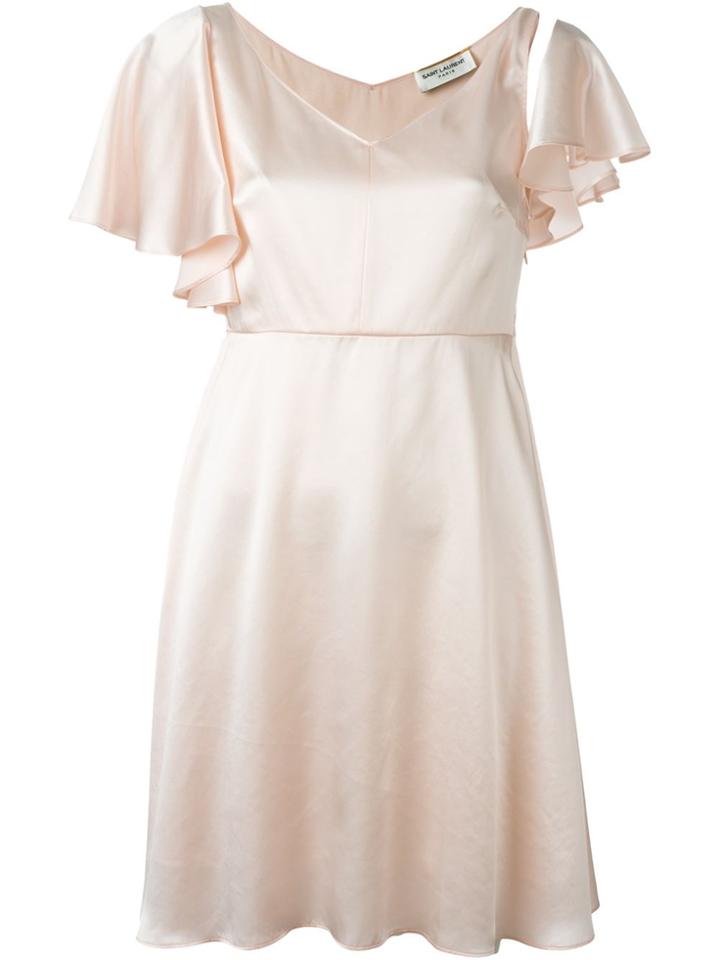 Saint Laurent Flutter Sleeve Satin Dress - Pink & Purple