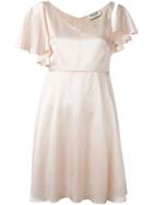 Saint Laurent Flutter Sleeve Satin Dress - Pink & Purple