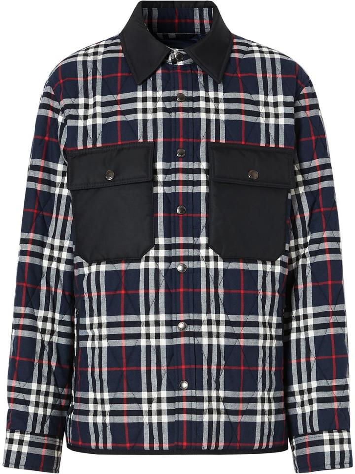 Burberry Quilted Checked Shirt Jacket - Blue