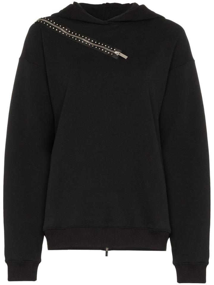 Christopher Kane Zip Detail Hooded Cotton Jumper - Black
