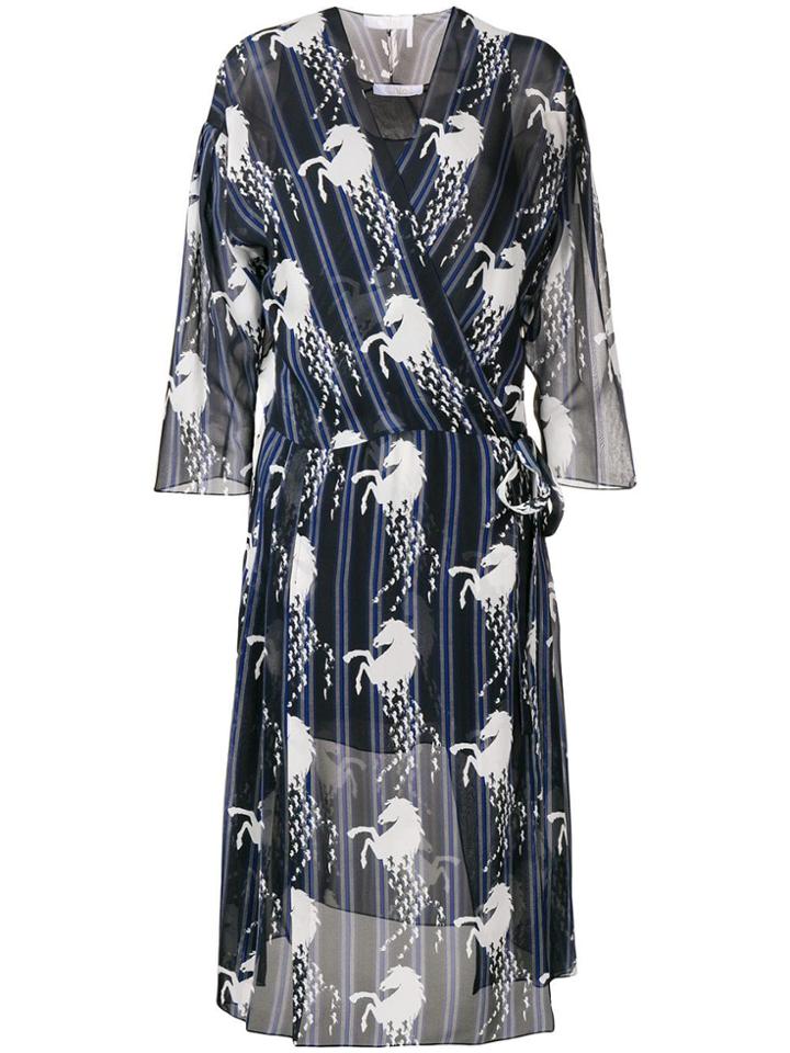Chloé Horse Print Wrap Dress - Blue