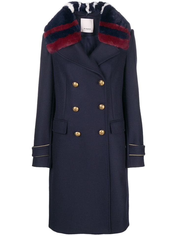 Pinko Fur Collar Military Coat - Blue