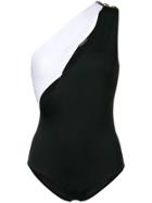Balmain Two-tone One Shoulder Swimsuit - Black