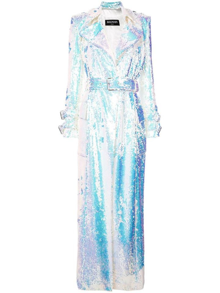 Balmain Sequined Long Coat - Blue