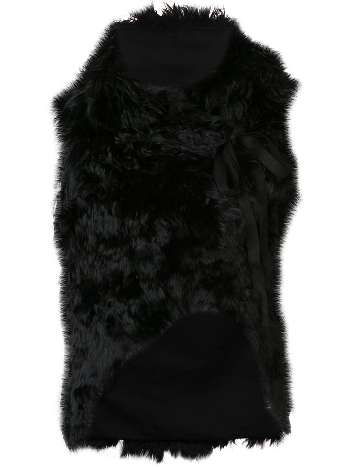 Ann Demeulemeester 'mosso' Wrap Gilet, Women's, Size: Medium, Black, Cotton/leather/rayon/lama Fur