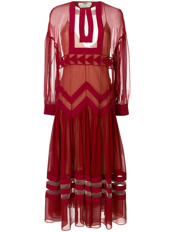 Fendi Long Georgette Dress - Red