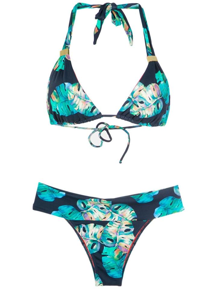 Brigitte Triangle Bikini Set - Green, Navy, Coral