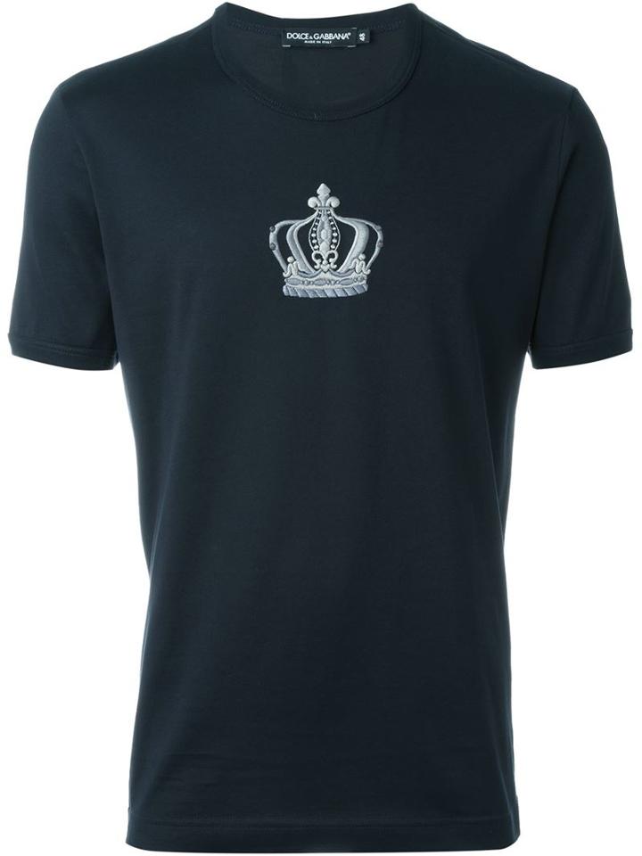 Dolce & Gabbana Embroidered Crown T-shirt, Men's, Size: 44, Blue, Cotton