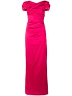 Talbot Runhof Ruched Puff Sleeved Gown - Pink & Purple