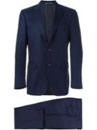 Canali Striped Print Suit, Men's, Size: 54, Blue, Silk/cupro/wool