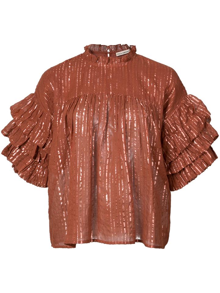 Ulla Johnson Ruffled Sleeve Metallic Threaded Blouse - Pink & Purple