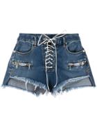 Unravel Project Vintage Chaos Lace-up Denim Shorts - Blue
