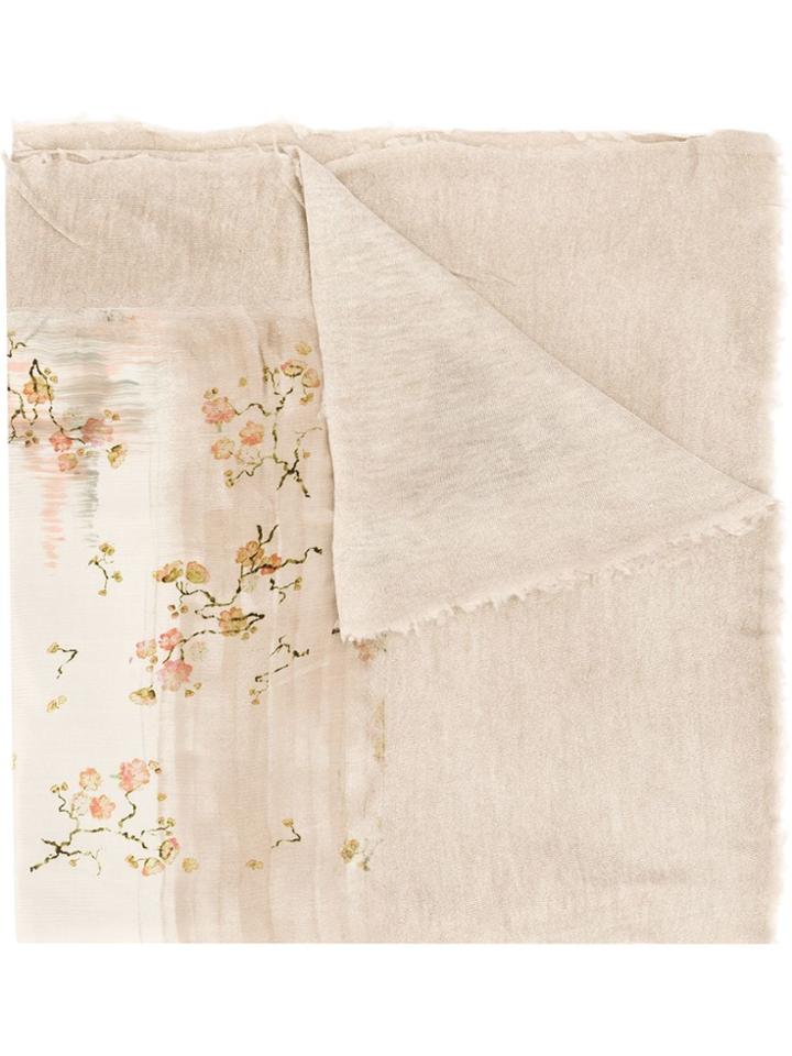 Avant Toi Floral Print Scarf - Brown