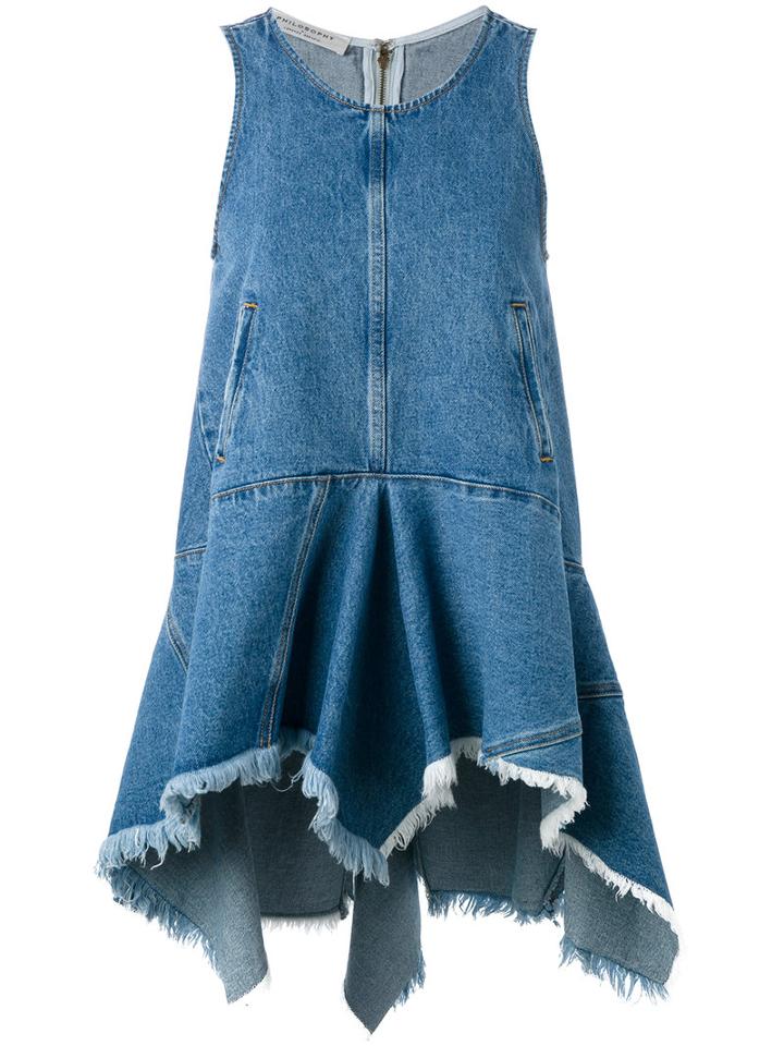 Philosophy Di Lorenzo Serafini Pleated Trim Denim Top, Women's, Size: 38, Blue, Cotton