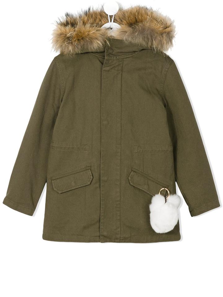 Yves Salomon Enfant - Hooded Parka - Kids - Cotton/marmot Fur/polyester/rabbit Fur - 12 Yrs, Green