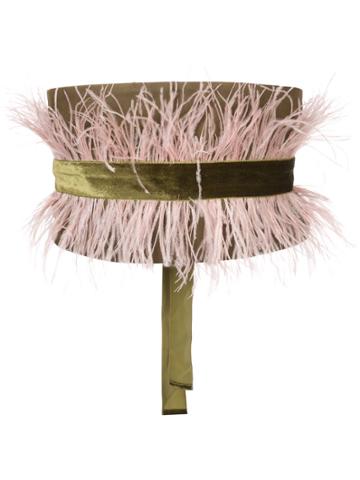 Josie Natori Velvet Feather Belt - Green