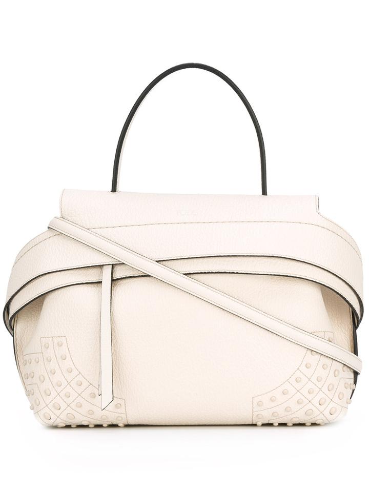 Tod's Studded Tote Bag, Women's, White, Calf Leather