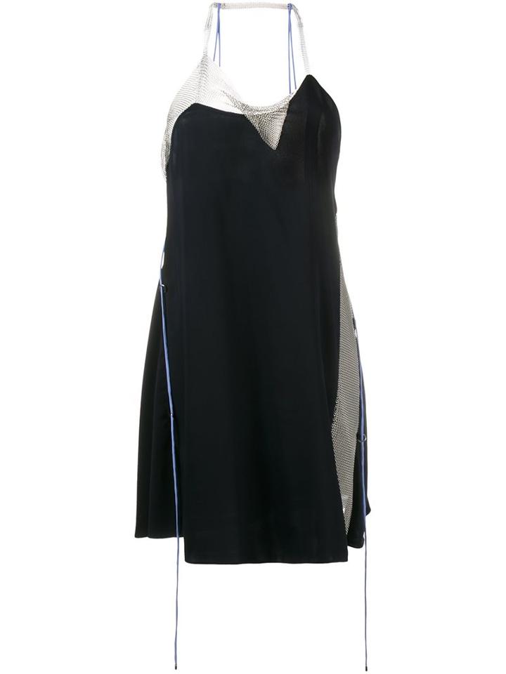 Paco Rabanne Chainmail Panel Spaghetti Strap Dress, Women's, Size: 38, Blue, Metal/polyester