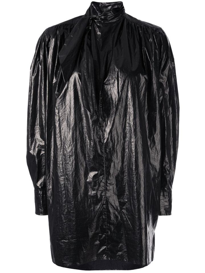 Isabel Marant Patent Tie Neck Mini Shirt Dress - Black