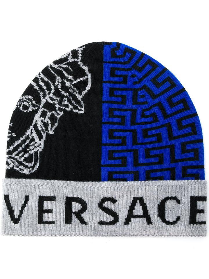 Versace Medusa Intarsia Beanie - Black