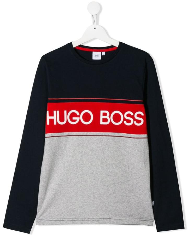 Boss Kids Teen Logo Colour-block Top - Blue