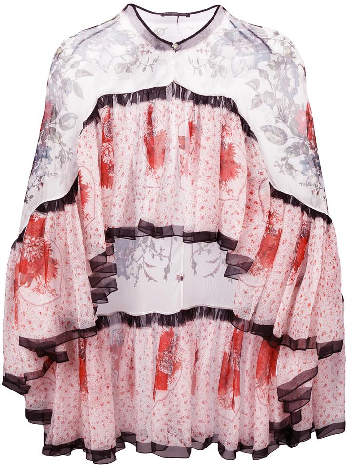 Alexander Mcqueen Floral Print Cape Blouse, Women's, Size: 38, Silk