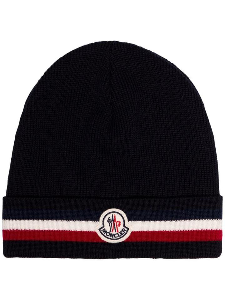Moncler Berretto Knitted Beanie Hat - Blue