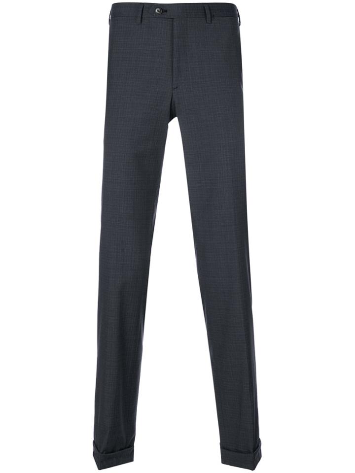 Brioni Checkered Slim Fit Trousers - Grey