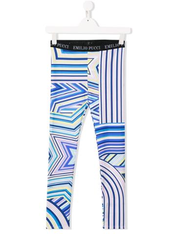 Emilio Pucci Junior Striped Pattern Leggings - Blue