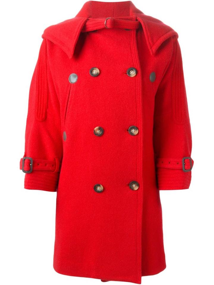 Tsumori Chisato Hooded Coat, Women's, Size: 3, Red, Calf Leather/nylon/cupro/wool