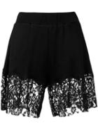 Mm6 Maison Margiela Lace Trim Shorts, Women's, Size: Medium, Black, Viscose/cotton/polyamide
