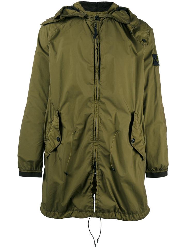 Stone Island Gathered Hooded Coat, Men's, Size: Small, Green, Polyimide/polyurethane Resin