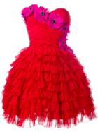 Dolce & Gabbana Bustier Ruffle Flower Dress - Red