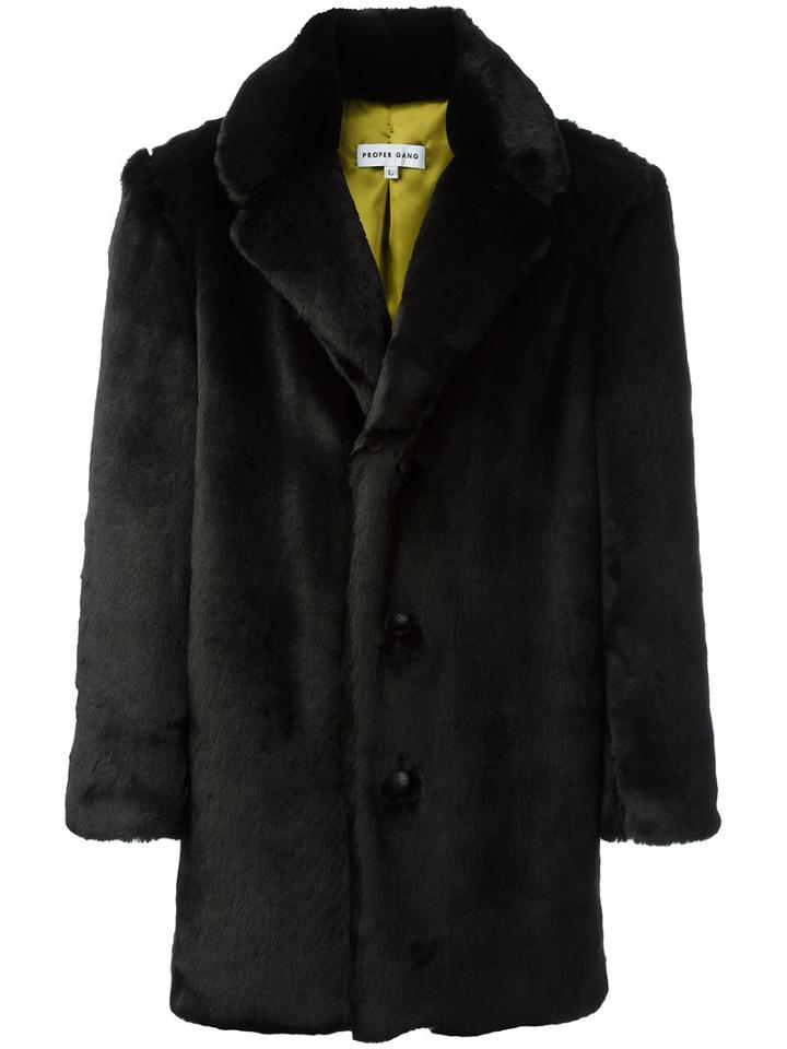 Proper Gang Fur Effect Coat, Men's, Size: Large, Black, Acrylic/polyester