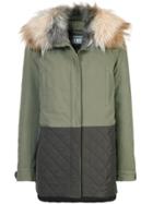 Army Yves Salomon Quilted Two Tone Parka - Green