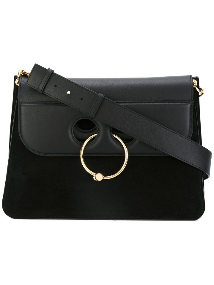 J.w.anderson - Ring Detail Shoulder Bag - Women - Calf Leather/goat Suede - One Size, Black, Calf Leather/goat Suede