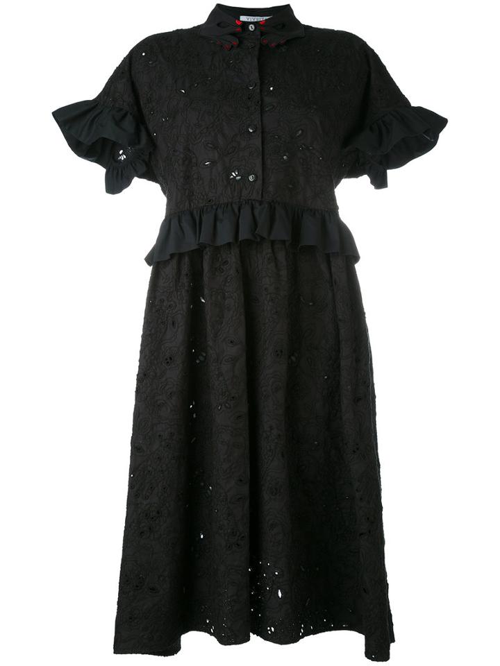 Vivetta - Embroidered Flared Sleeve Shirt Dress - Women - Cotton/polyester - 44, Black, Cotton/polyester