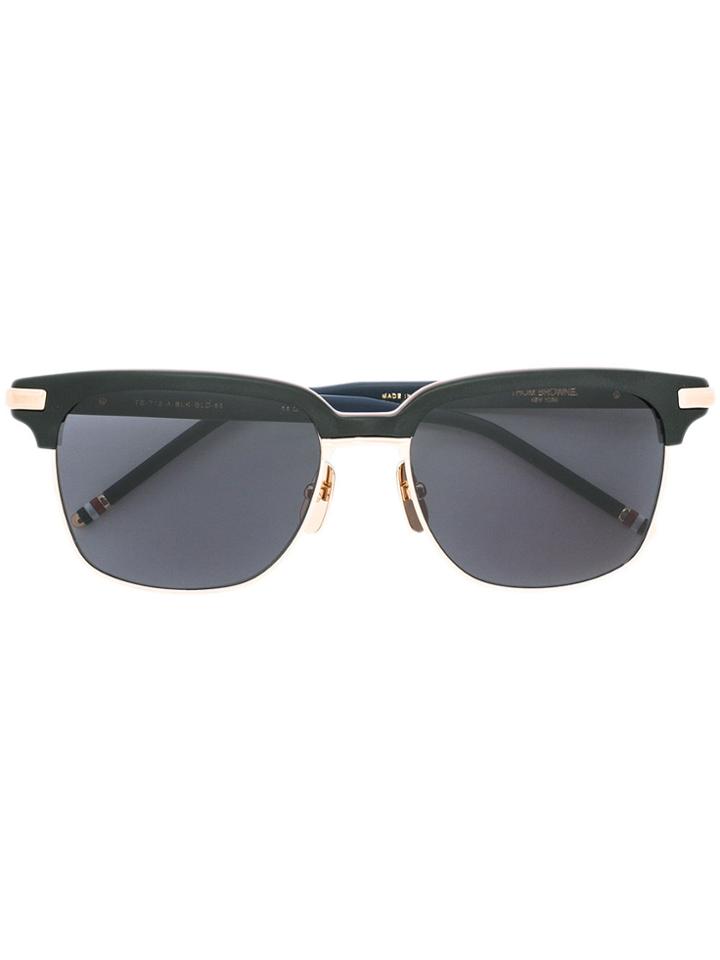 Thom Browne Eyewear Matte Black Sunglasses With Red, White And Blue