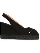 Castañer Sling Back Wedge Sandals, Women's, Size: 36, Black, Leather/cotton/rubber