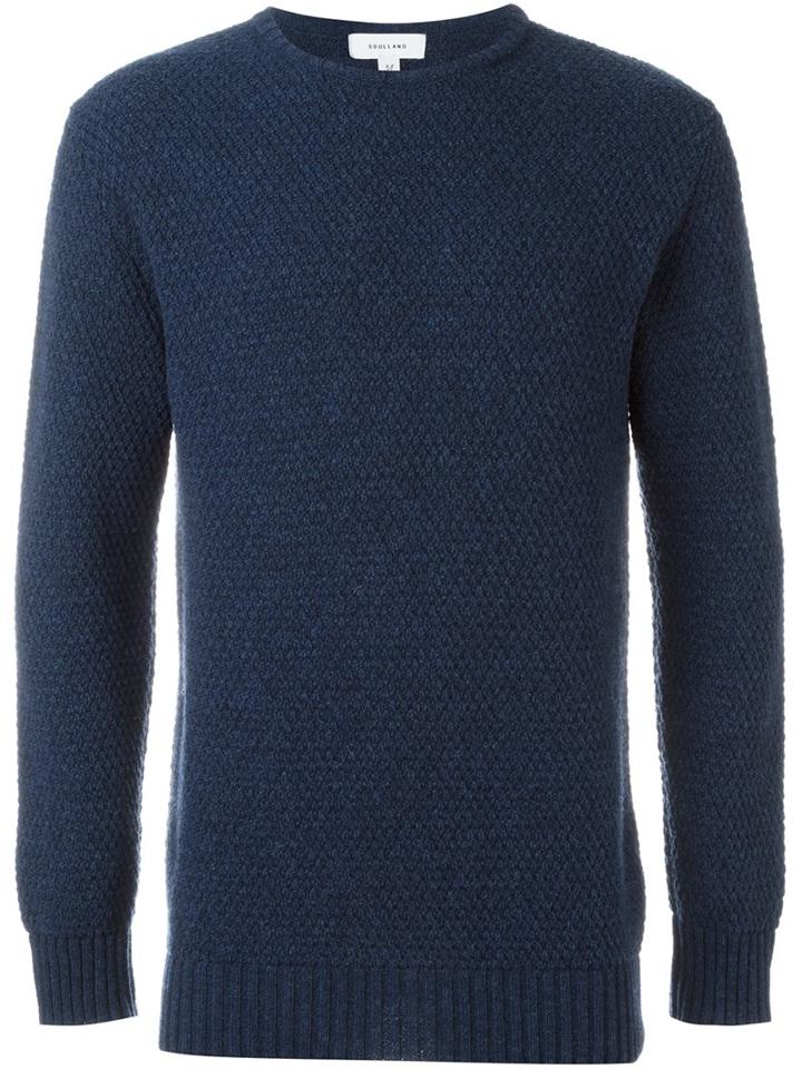 Soulland 'ricketts' Honey Comb Sweater, Men's, Size: Medium, Blue, Polyamide/wool